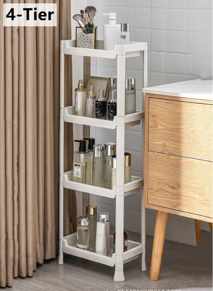 4-Tiers Bathroom Storage Rack Bathroom Cabinet Shower Caddy Corner Shelves PP White 34x19x90.5 cm