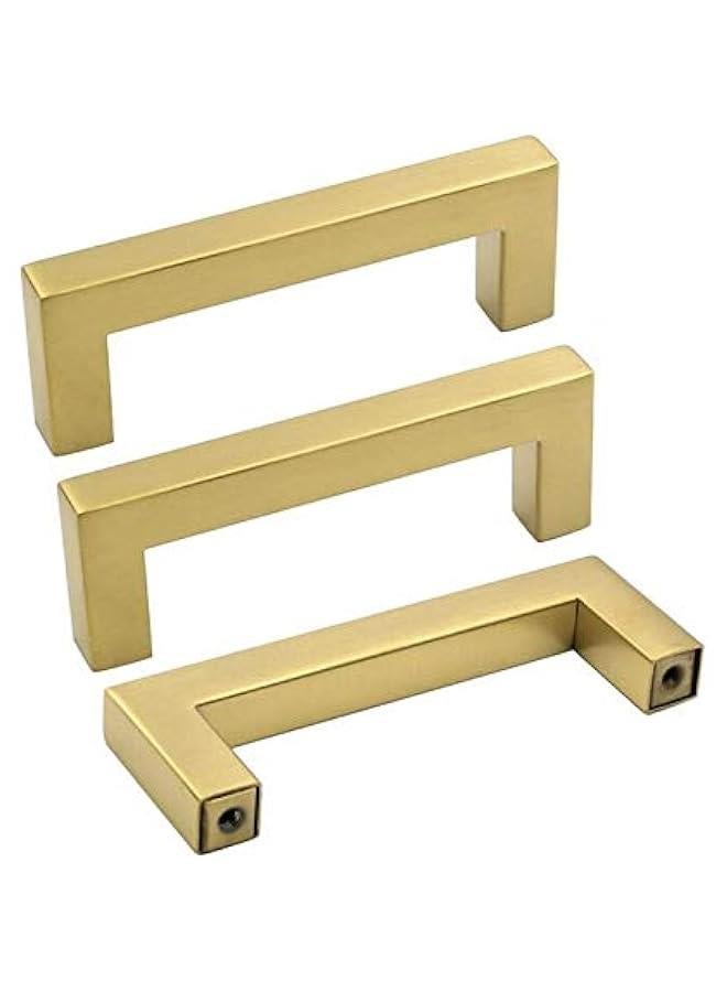 Goldenwarm Brushed Brass Cabinet Pull Knobs Kitchen Hardware - LSJ12GD76 Modern Gold Drawer Knobs 3 Inch Hole Centers Square Bathroom Cabinet Pulls Dresser Handles 1 Pack