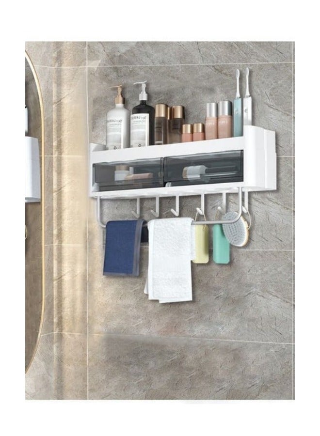 Wall Mounted Bathroom Rack With Drawer Wall Hanger Bath Organizer With Hooks and Towel Bar