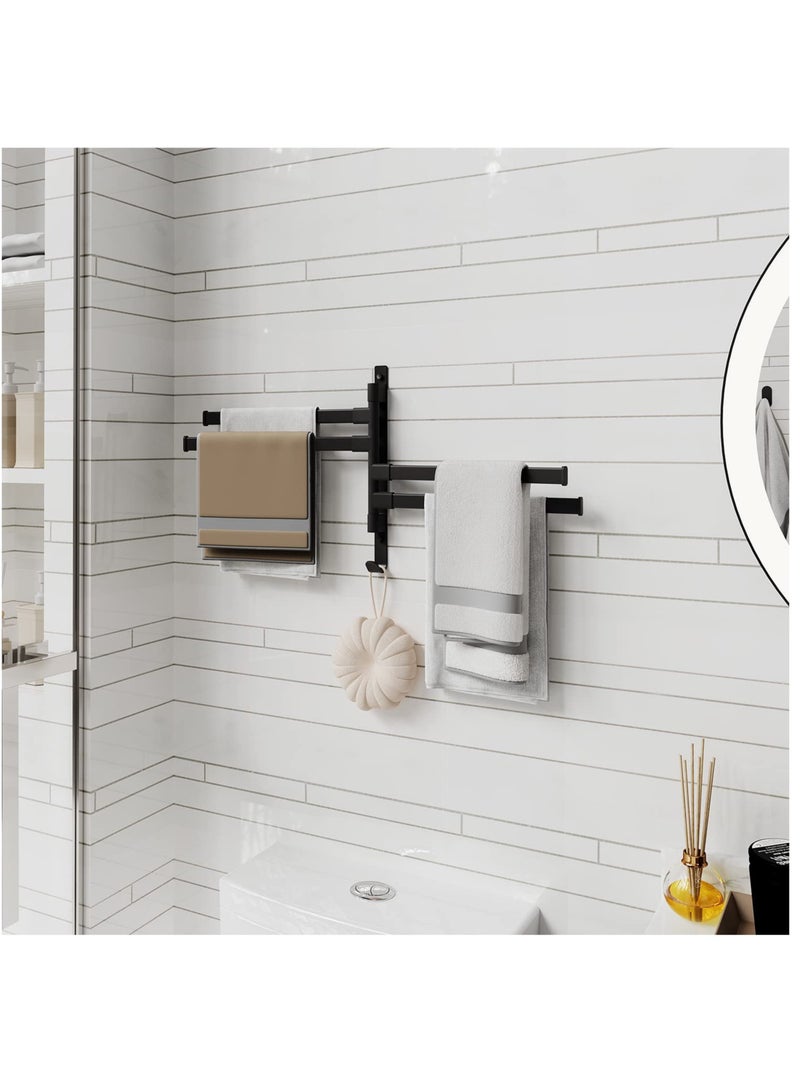 Black Wall Mounted Swivel Towel Rack with 4 Arms for Bathroom Rustproof Design 180 Degree Rotation 13 Inch Towel Holder Accessories