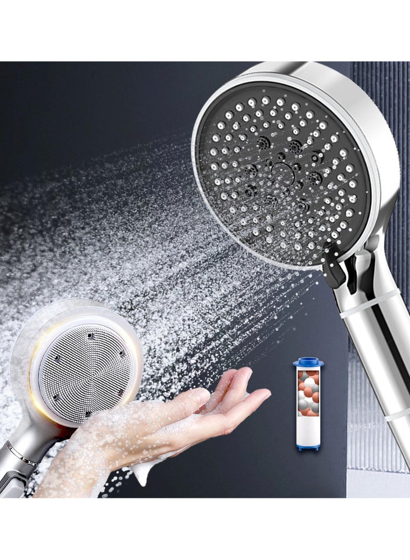 High Pressure Handheld Shower Head with Filter and Silicone Scrubber, 5 Spray Modes for Ultimate Body and Hair Massage