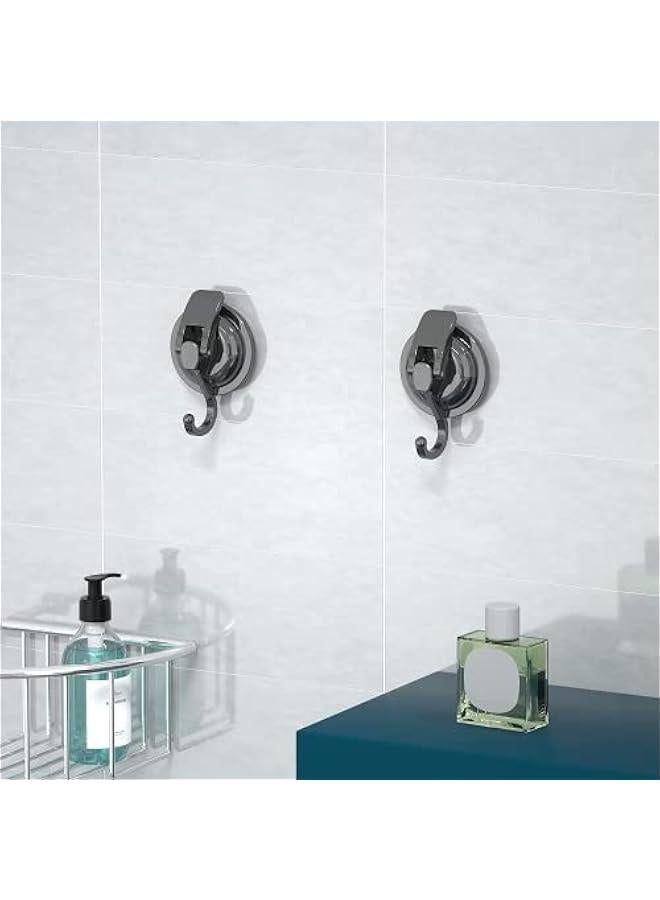 Suction Cup Hooks for Shower, Heavy Duty Vacuum Shower Hooks for Inside Shower, Gun Silver-Plated Plished Super Suction for Kitchen Bathroom Restroom, 6 Pack