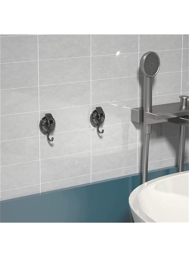 Suction Cup Hooks for Shower, Heavy Duty Vacuum Shower Hooks for Inside Shower, Gun Silver-Plated Plished Super Suction for Kitchen Bathroom Restroom, 6 Pack