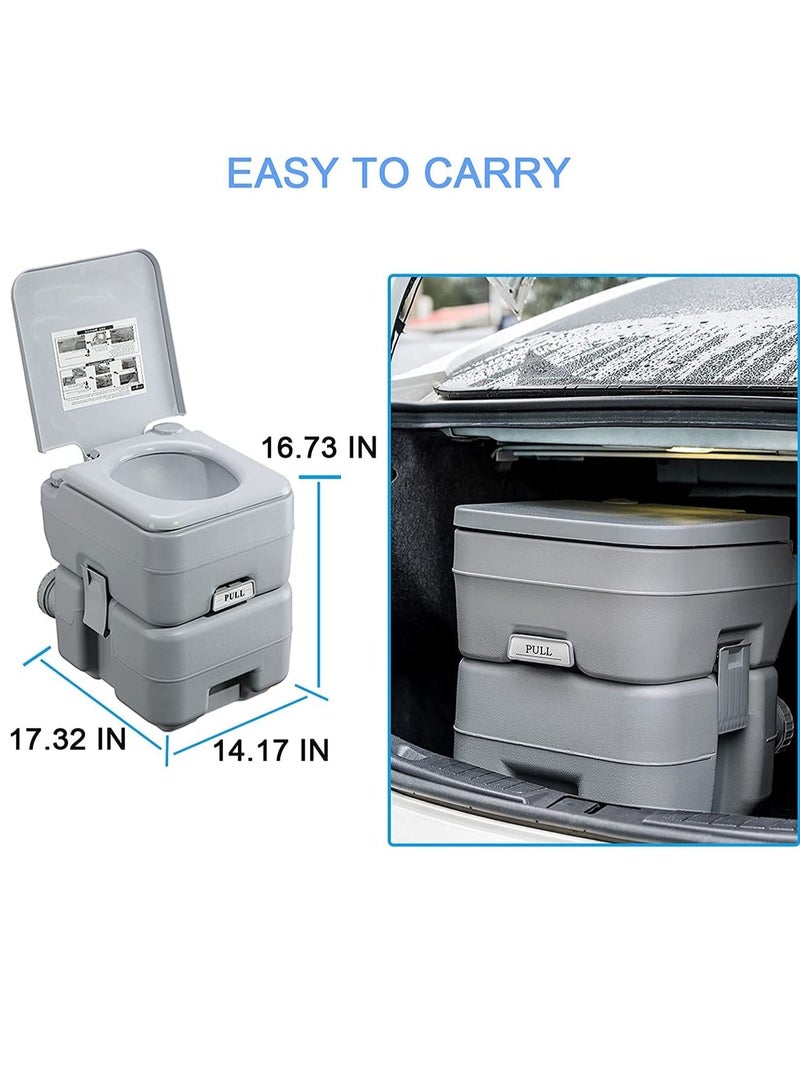 Portable Toilet Flush camping 5 Gallon 20 L Travel Camping Hiking Outdoor Indoor Porta Potty, Grey