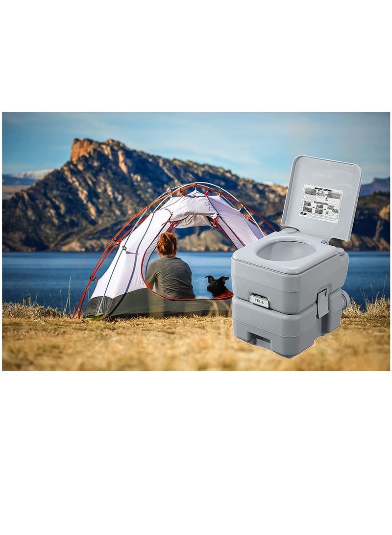 Portable Toilet Flush camping 5 Gallon 20 L Travel Camping Hiking Outdoor Indoor Porta Potty, Grey