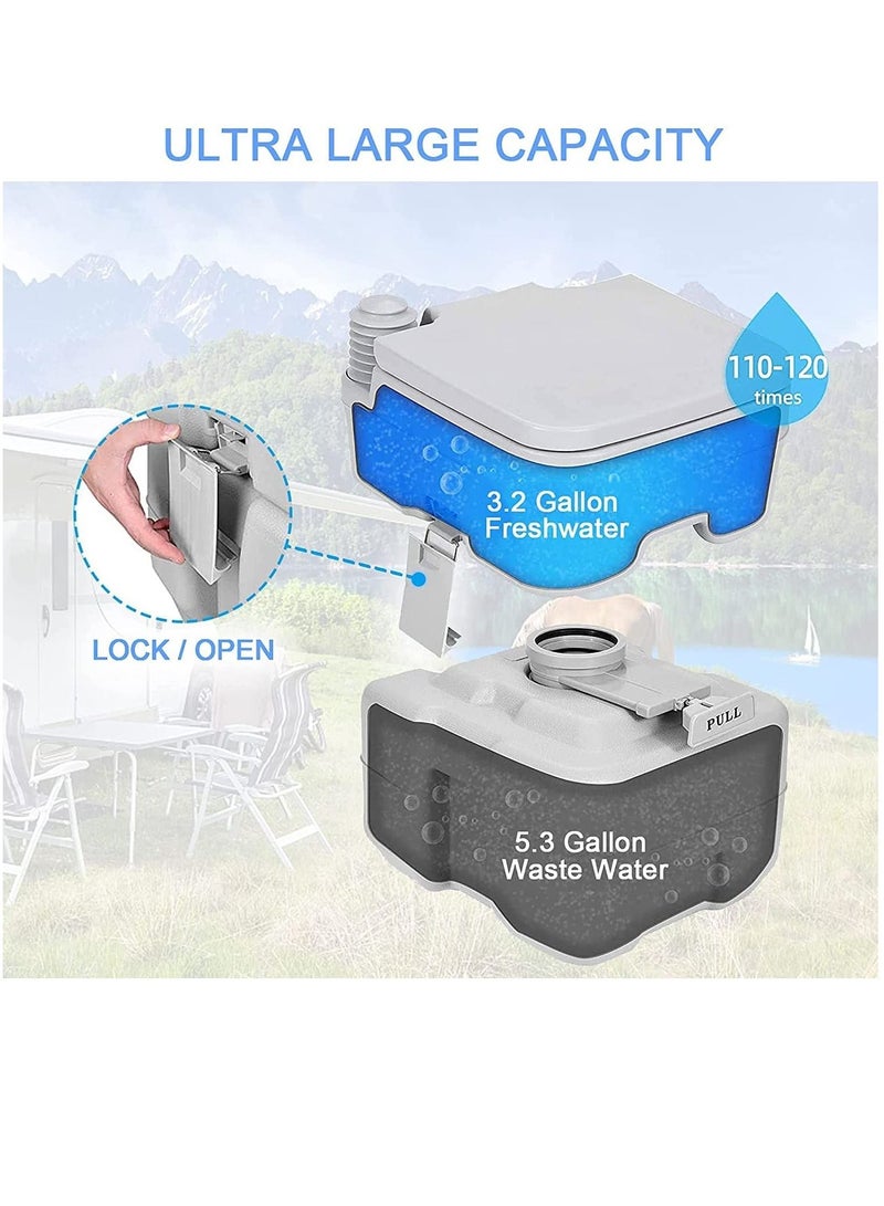 Portable Toilet Flush camping 5 Gallon 20 L Travel Camping Hiking Outdoor Indoor Porta Potty, Grey