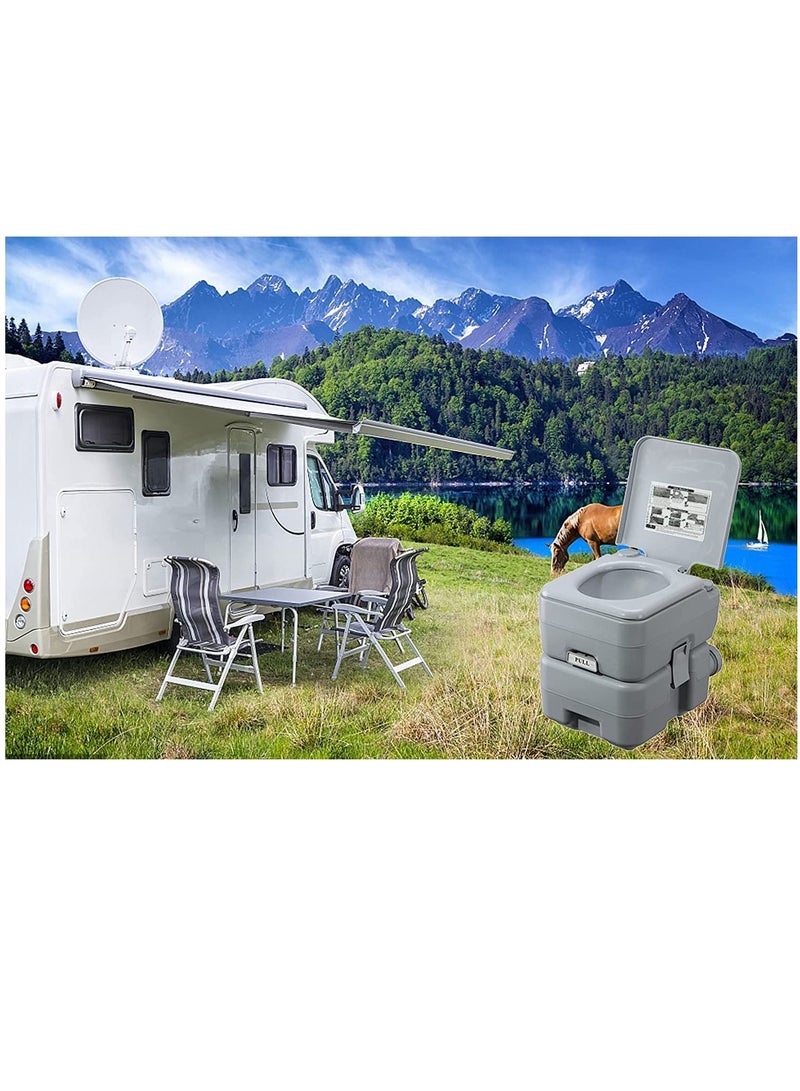 Portable Toilet Flush camping 5 Gallon 20 L Travel Camping Hiking Outdoor Indoor Porta Potty, Grey