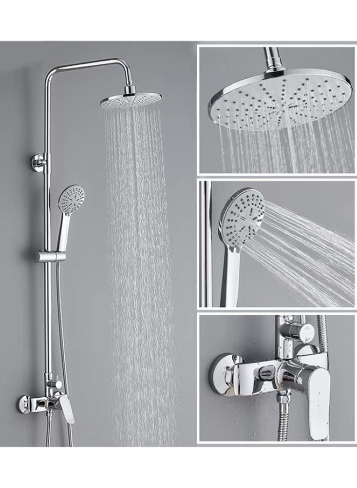 1-Set Stainless Steel Shower Holder Set 3 Settings Adjustment Rainfall Shower Head Handheld Shower Combo Height Adjustable Silver