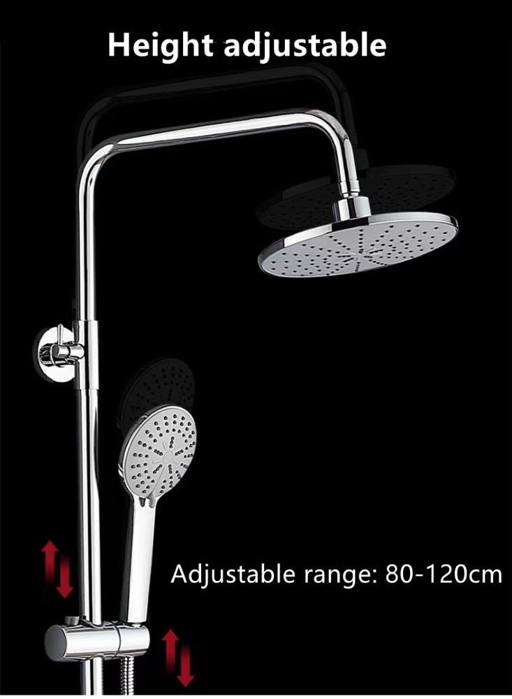 1-Set Stainless Steel Shower Holder Set 3 Settings Adjustment Rainfall Shower Head Handheld Shower Combo Height Adjustable Silver