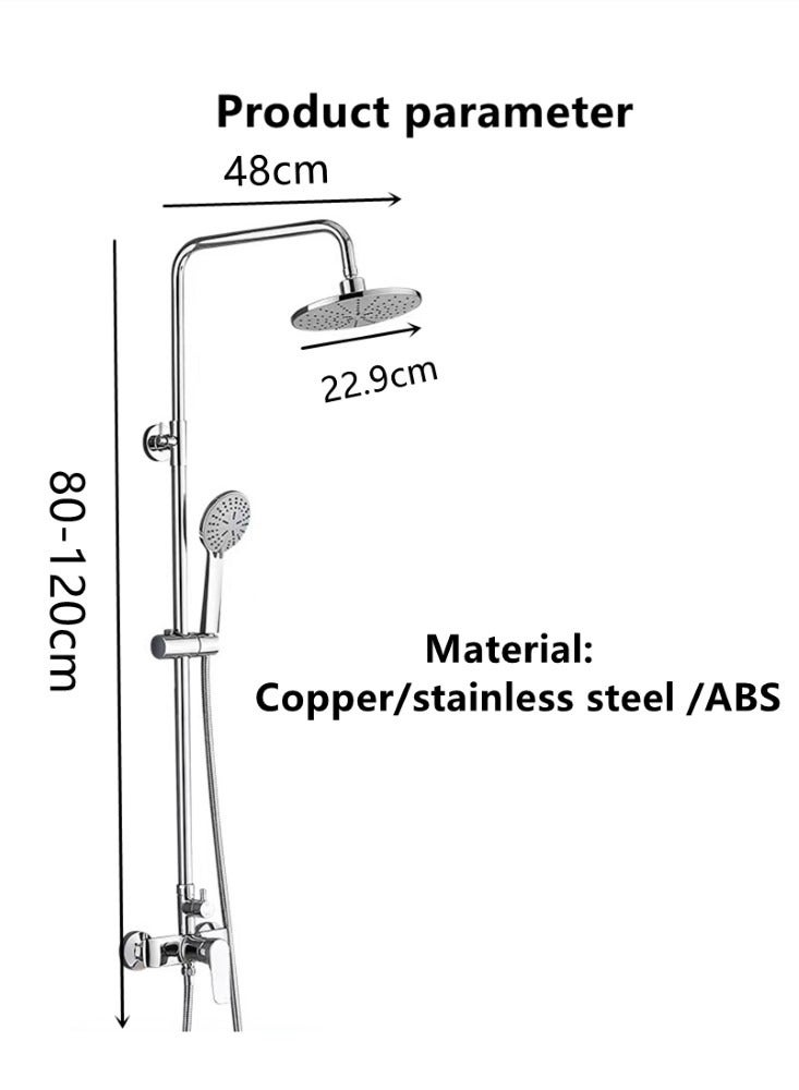 1-Set Stainless Steel Shower Holder Set 3 Settings Adjustment Rainfall Shower Head Handheld Shower Combo Height Adjustable Silver