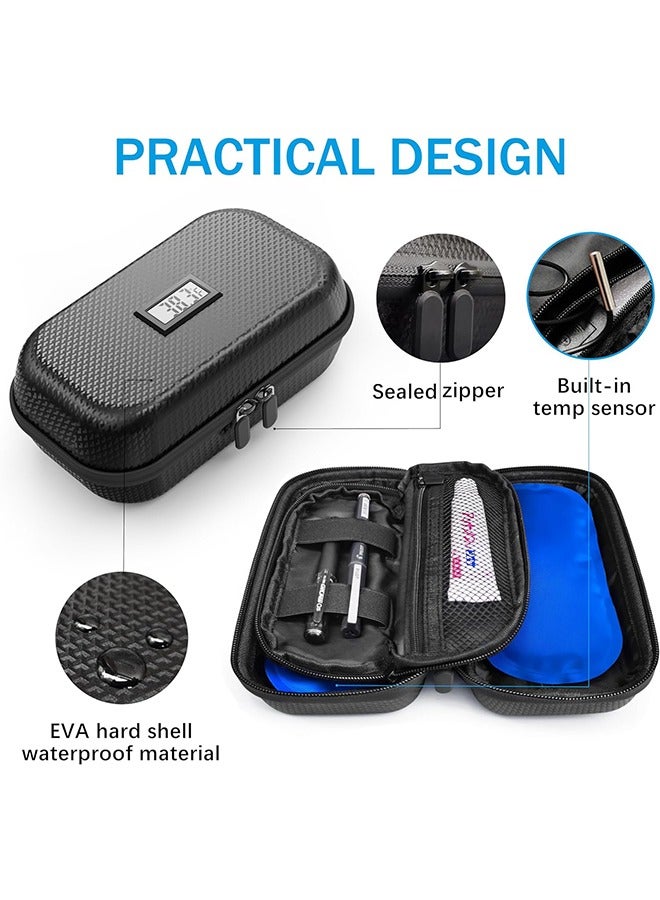 24h Insulin Cooler Travel Case with Thermometer TSA Approved Refrigerated Medicine Cooler for Travel with Thermometer Temperature Display Diabetic Travel Case Bag with 2 Ice Packs for Daily Life Trip