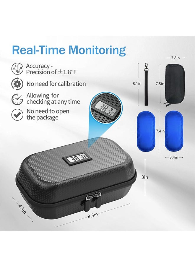 24h Insulin Cooler Travel Case with Thermometer TSA Approved Refrigerated Medicine Cooler for Travel with Thermometer Temperature Display Diabetic Travel Case Bag with 2 Ice Packs for Daily Life Trip