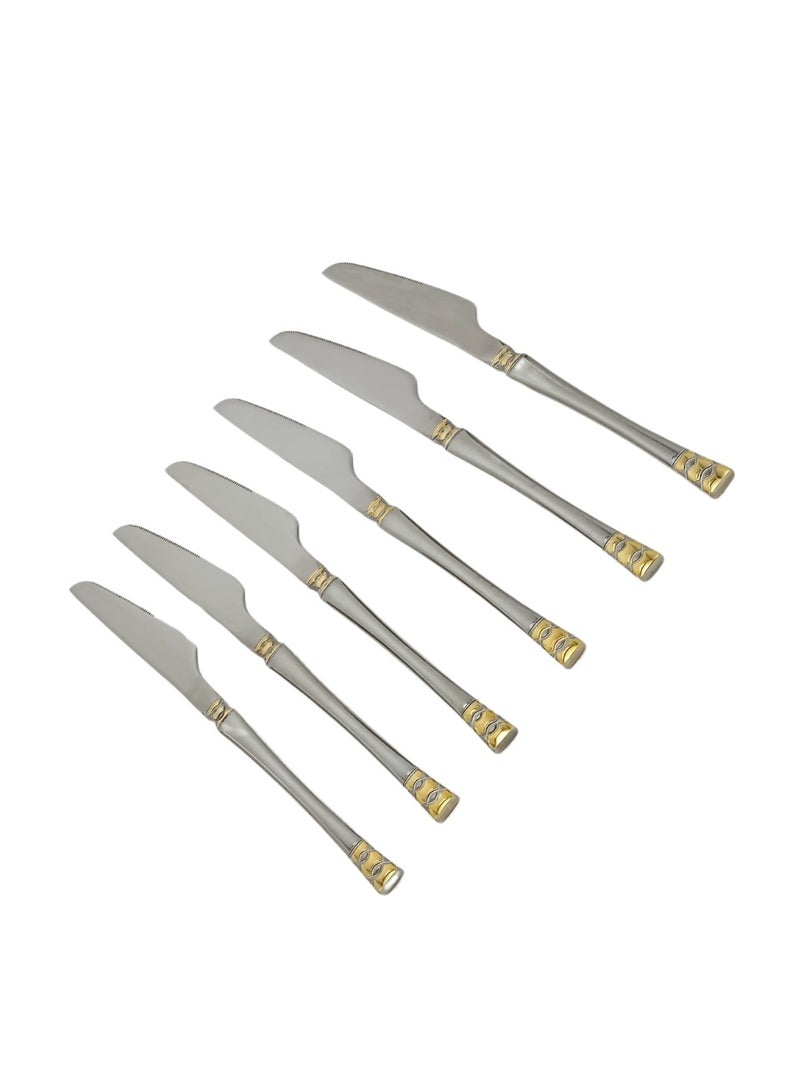 Liying 6Pcs Golden Fish Design Stainless Steel Steak Knives Set 23cm x 2.5cm, Modern Silver Steak Knives for Home, Kitchen, Restaurant, Fine Edge & Mirror Polished, Dishwasher Safe