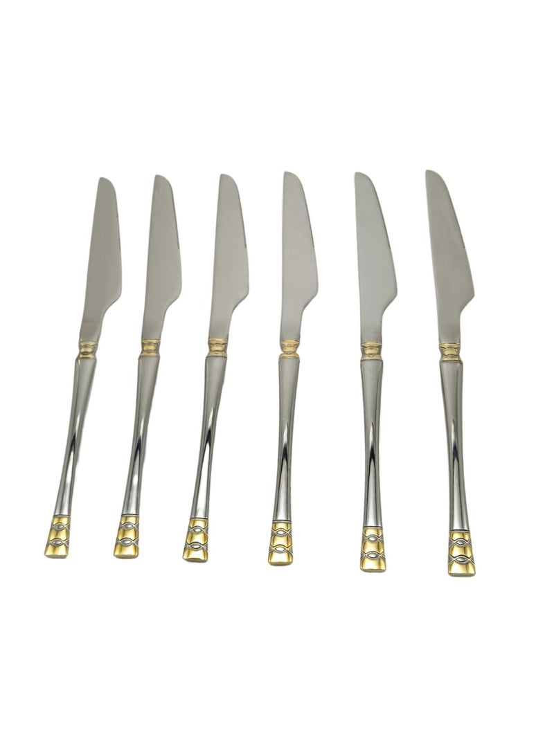 Liying 6Pcs Golden Fish Design Stainless Steel Steak Knives Set 23cm x 2.5cm, Modern Silver Steak Knives for Home, Kitchen, Restaurant, Fine Edge & Mirror Polished, Dishwasher Safe