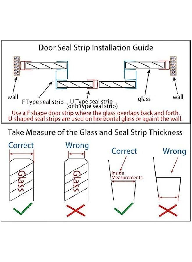 Frameless Glass Door Seal Sweep,Shower Door Seal Strip, 98inch Weather Stripping for Door Windows to Stop Shower Leaks, Flexible with Durable Weatherproof Silicone for 3/8 Glass (h Shape)