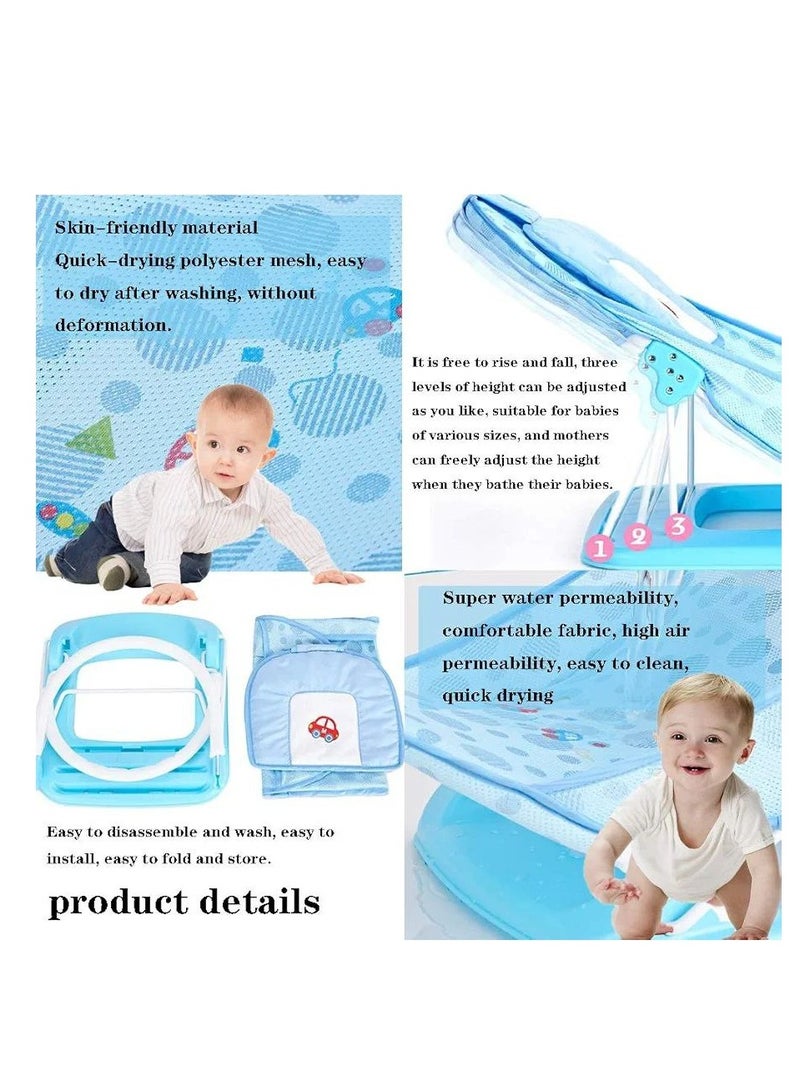 Baby Shower Chair, Foldable Newborn Breathable Shower Mat, Baby Shower Frame with Mesh Pocket, Bath Net Suitable for Bathtub