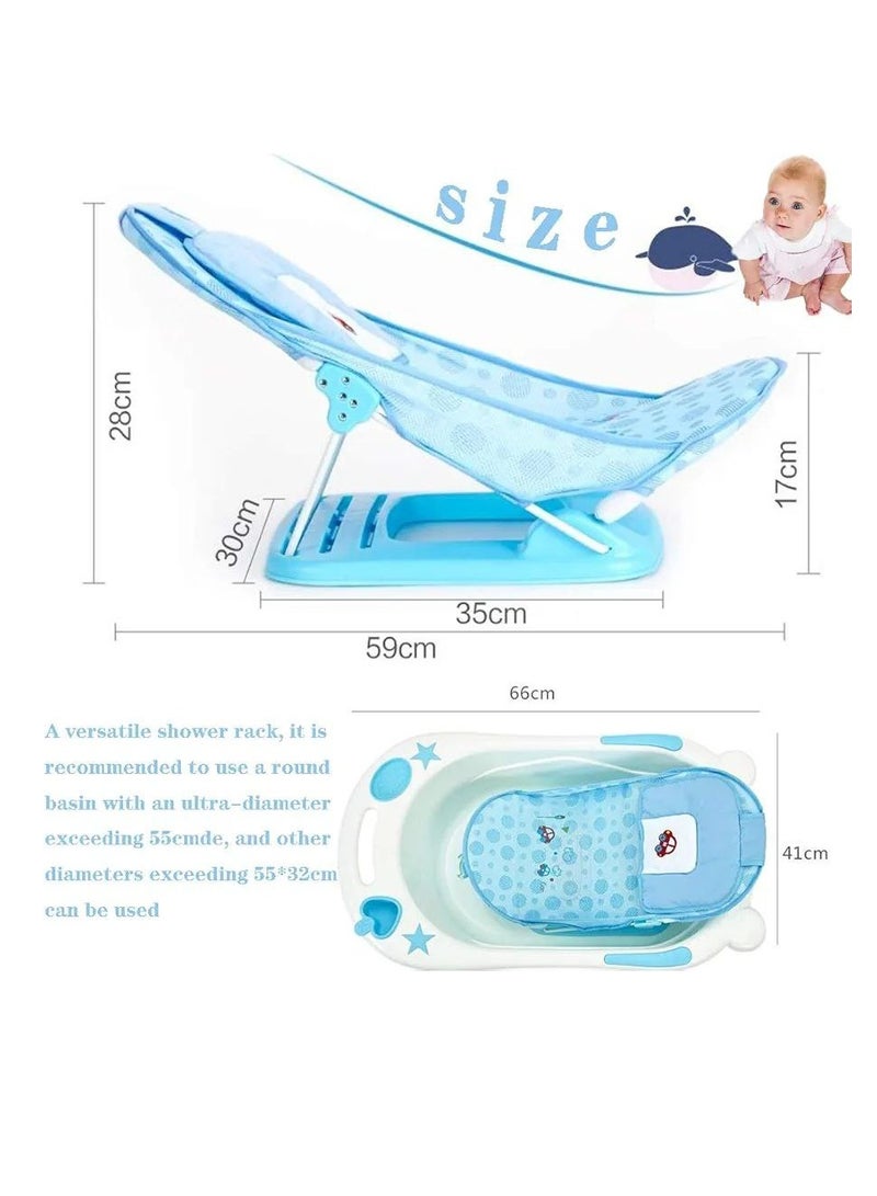 Baby Shower Chair, Foldable Newborn Breathable Shower Mat, Baby Shower Frame with Mesh Pocket, Bath Net Suitable for Bathtub