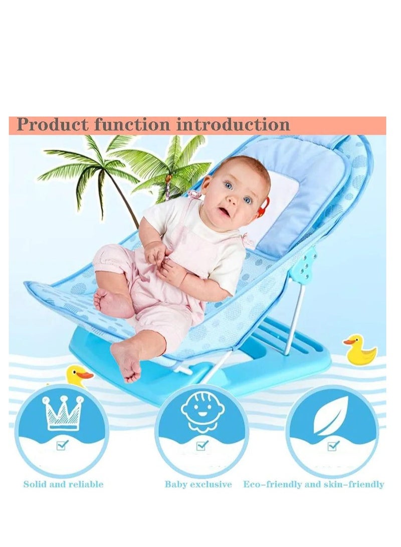 Baby Shower Chair, Foldable Newborn Breathable Shower Mat, Baby Shower Frame with Mesh Pocket, Bath Net Suitable for Bathtub