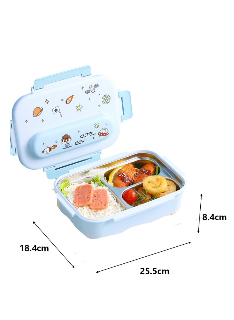 316 Stainless Steel Insulated Lunch Box Student Cute Compartment Lunch Box Office Worker Portable Lunch Box (three grid blue)