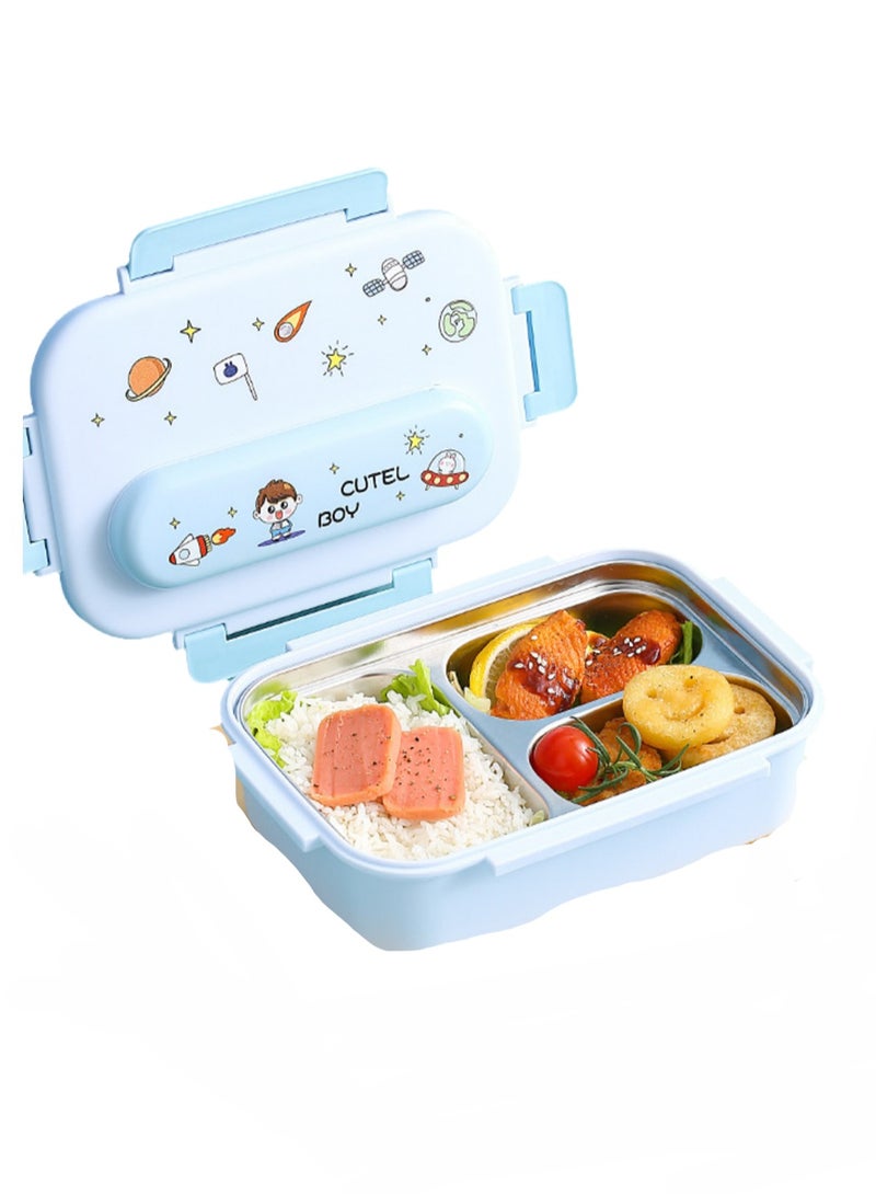 316 Stainless Steel Insulated Lunch Box Student Cute Compartment Lunch Box Office Worker Portable Lunch Box (three grid blue)