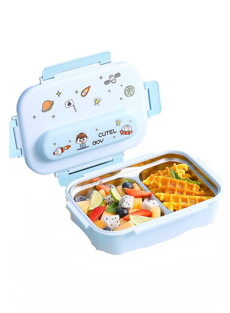 316 Stainless Steel Insulated Lunch Box Student Cute Compartment Lunch Box Office Worker Portable Lunch Box (Two Compartments Blue)