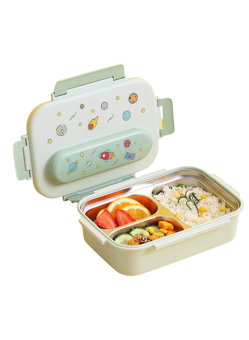 316 Stainless Steel Insulated Lunch Box Student Cute Compartment Lunch Box Office Worker Portable Lunch Box (Three Compartments Light Green)