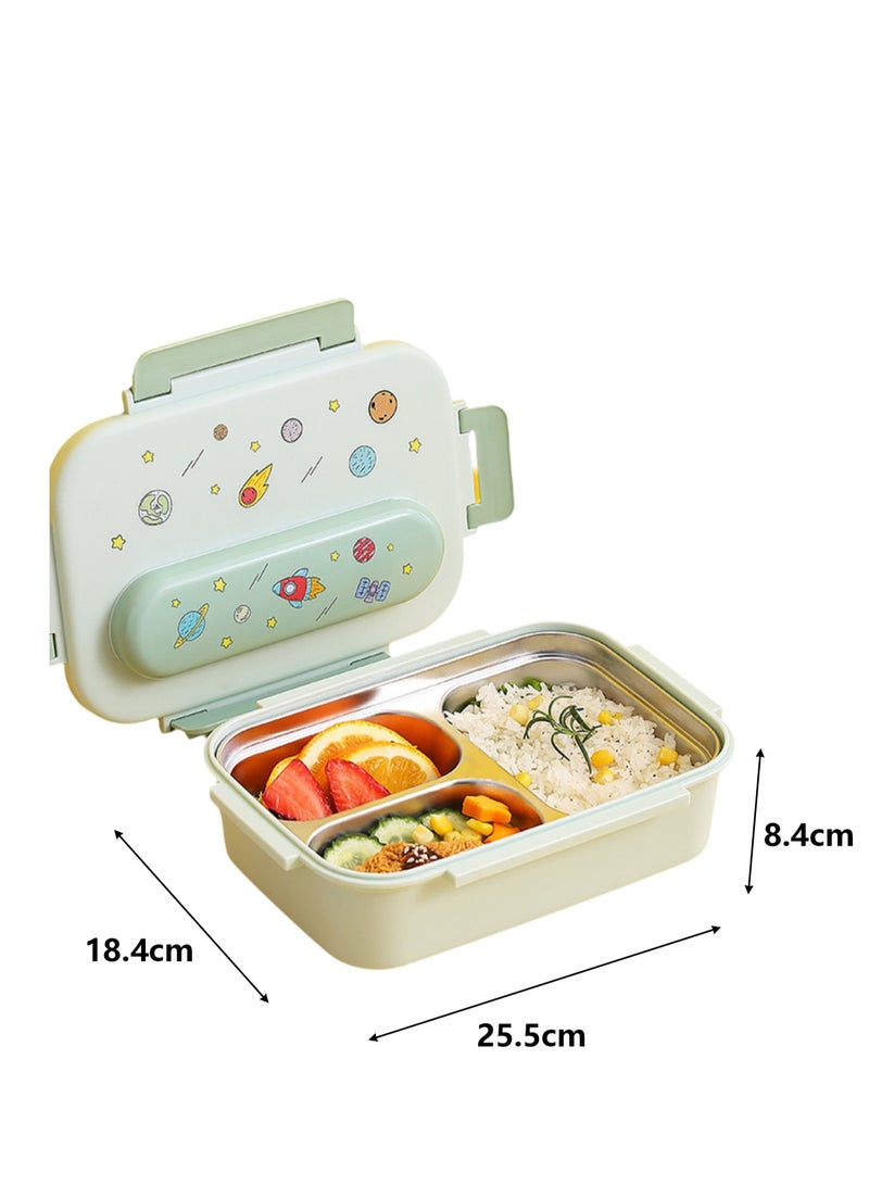 316 Stainless Steel Insulated Lunch Box Student Cute Compartment Lunch Box Office Worker Portable Lunch Box (Three Compartments Light Green)