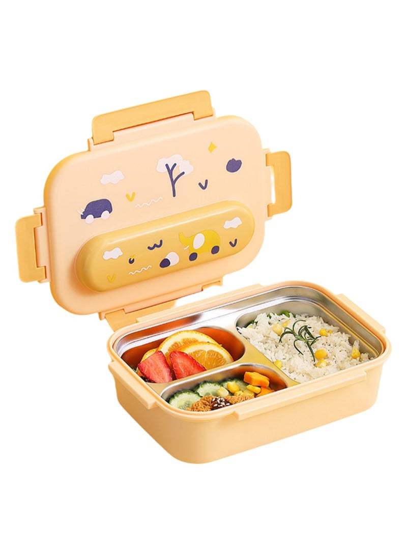 316 Stainless Steel Insulated Lunch Box Student Cute Compartment Lunch Box Office Worker Portable Lunch Box (Three Grid Yellow)