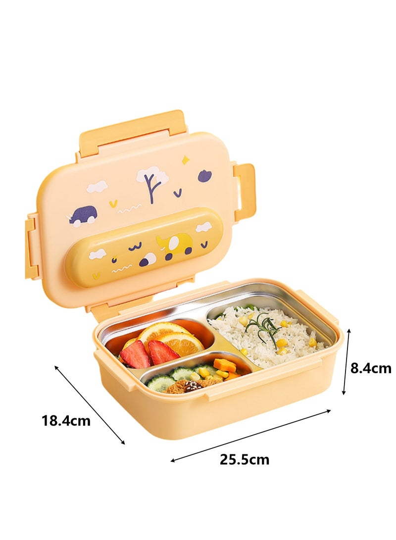 316 Stainless Steel Insulated Lunch Box Student Cute Compartment Lunch Box Office Worker Portable Lunch Box (Three Grid Yellow)