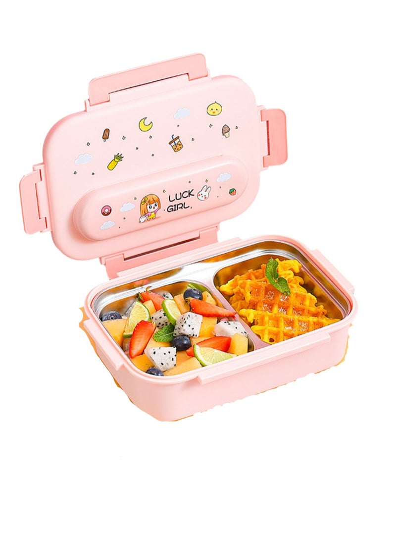 316 Stainless Steel Insulated Lunch Box Student Cute Compartment Lunch Box Office Worker Portable Lunch Box (Two Compartments Pink)