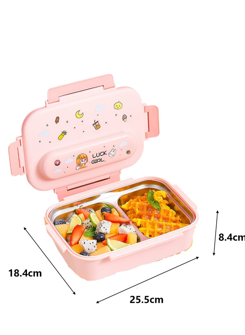 316 Stainless Steel Insulated Lunch Box Student Cute Compartment Lunch Box Office Worker Portable Lunch Box (Two Compartments Pink)