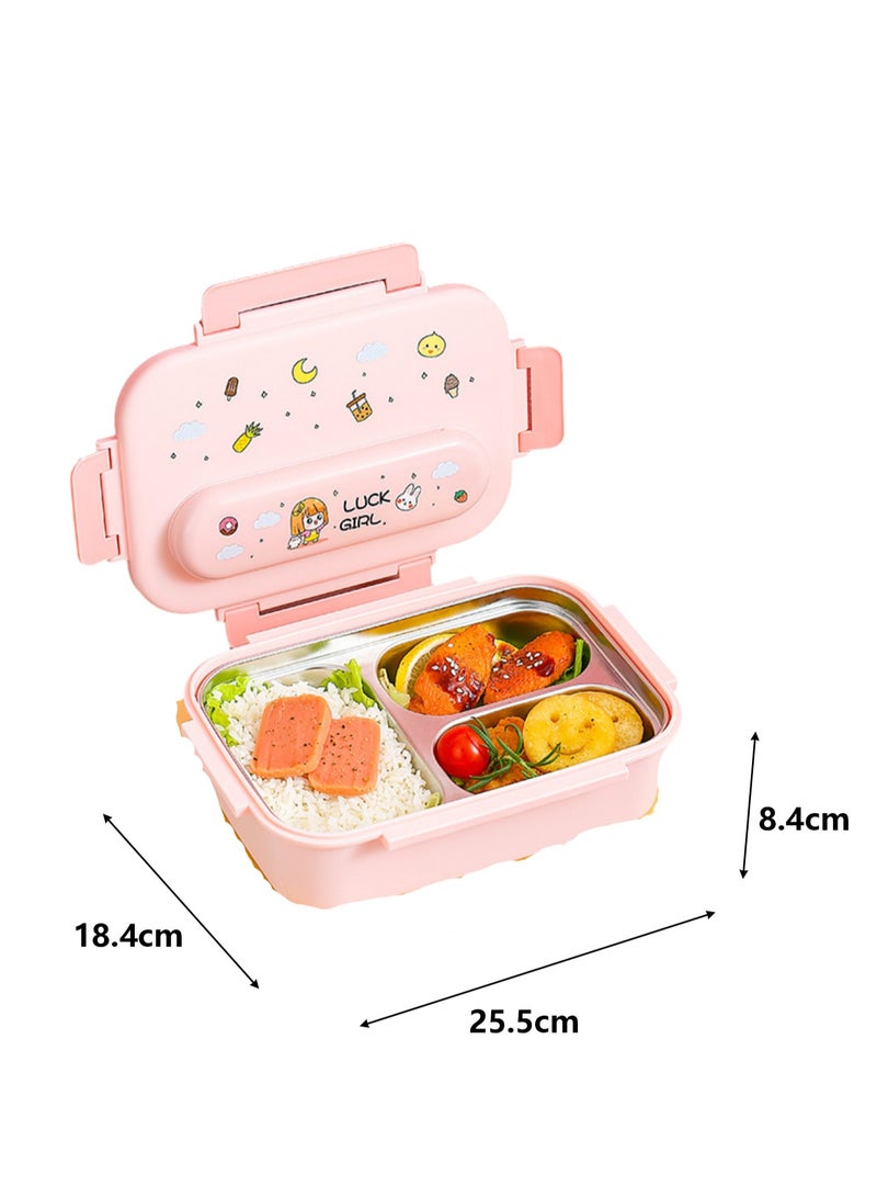 316 Stainless Steel Insulated Lunch Box Student Cute Compartment Lunch Box Office Worker Portable Lunch Box (three grid pink)