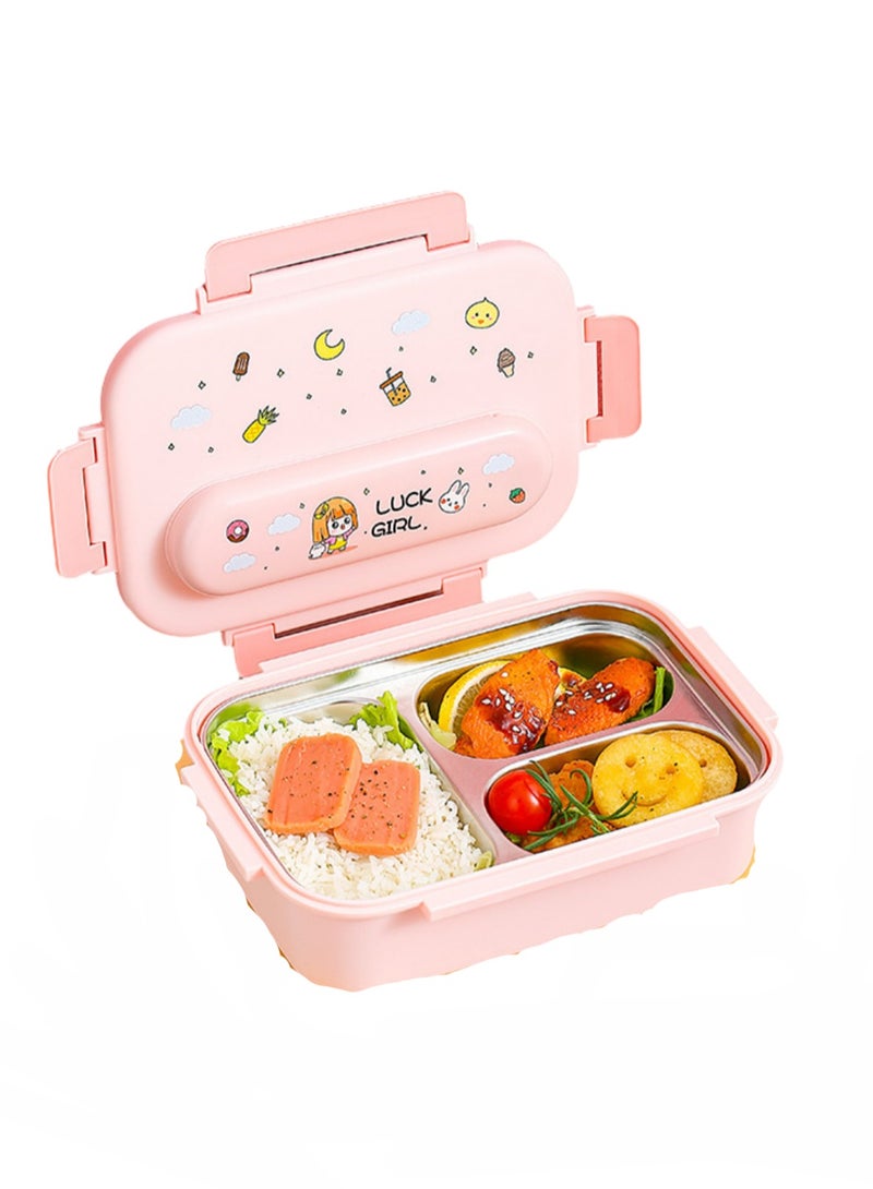 316 Stainless Steel Insulated Lunch Box Student Cute Compartment Lunch Box Office Worker Portable Lunch Box (three grid pink)