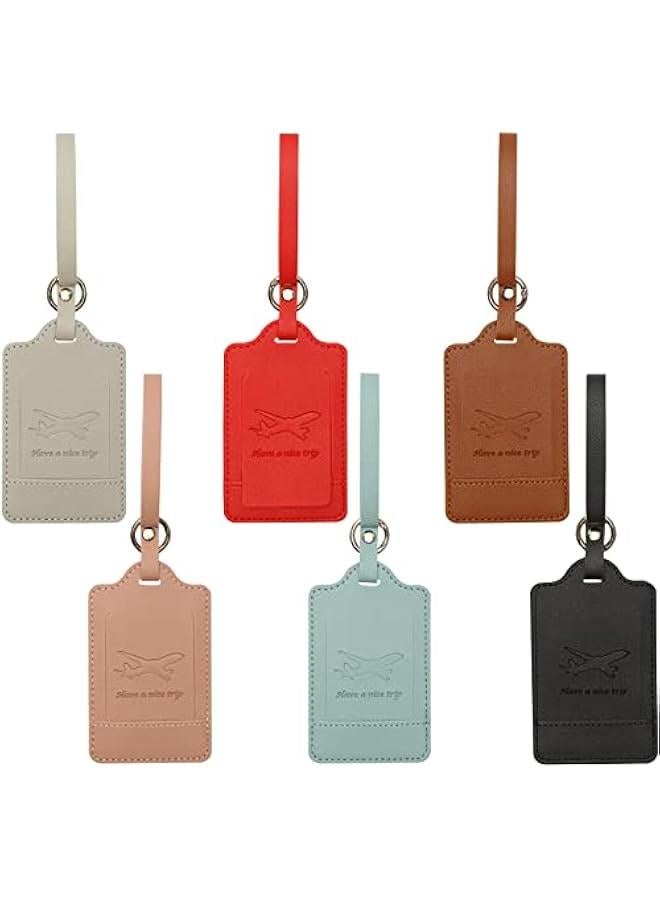 6 Pcs Luggage Tags,Premium PU Artificial Leahter，Travel Bag Suitcase Labels with Privacy Protection Name ID Card and Durable Steel Loop