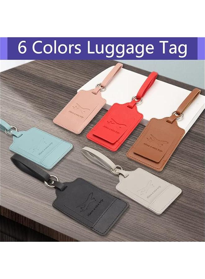 6 Pcs Luggage Tags,Premium PU Artificial Leahter，Travel Bag Suitcase Labels with Privacy Protection Name ID Card and Durable Steel Loop