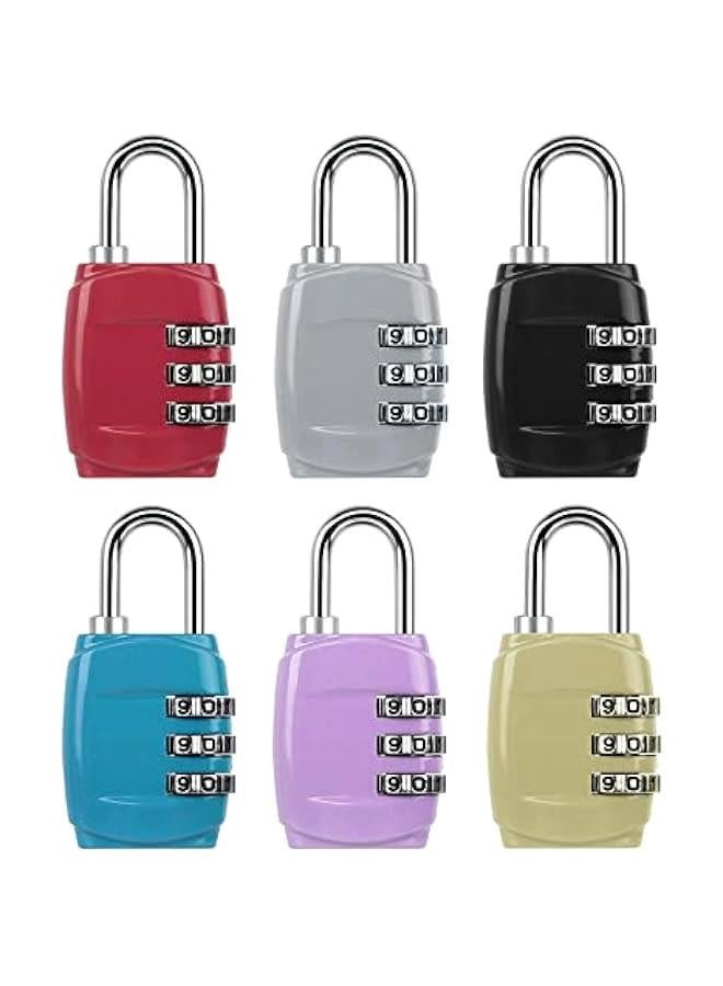 6 PCS Luggage Locks, 3 Digit Combination Lock Suitcase Code Lock Mini Padlock for Luggage Suit Case Travel Bag Gym Locker (6 Colors)