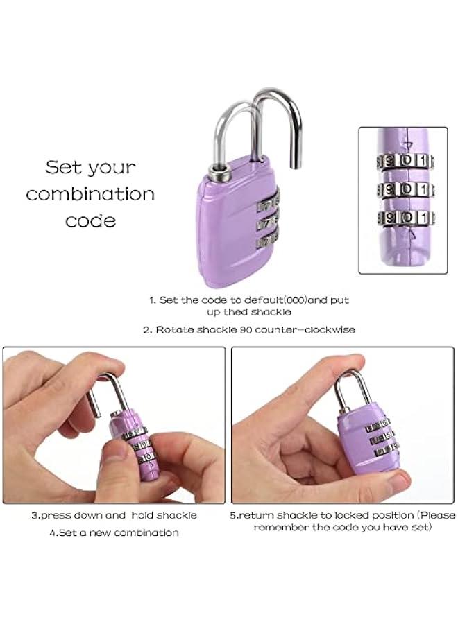 6 PCS Luggage Locks, 3 Digit Combination Lock Suitcase Code Lock Mini Padlock for Luggage Suit Case Travel Bag Gym Locker (6 Colors)