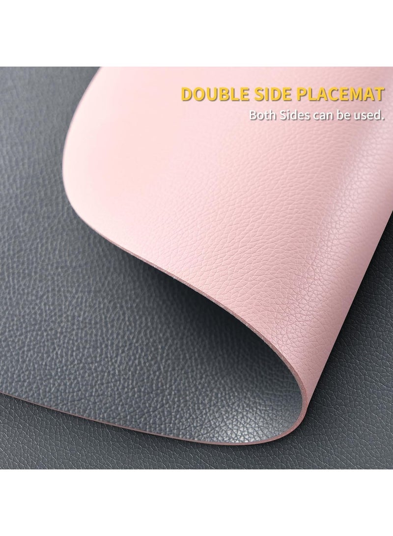 Leather Placemats Set of 4 Round Faux Leather Non-Slip Place Mats Wipeable Washable Placemats Heat Resist Placemats