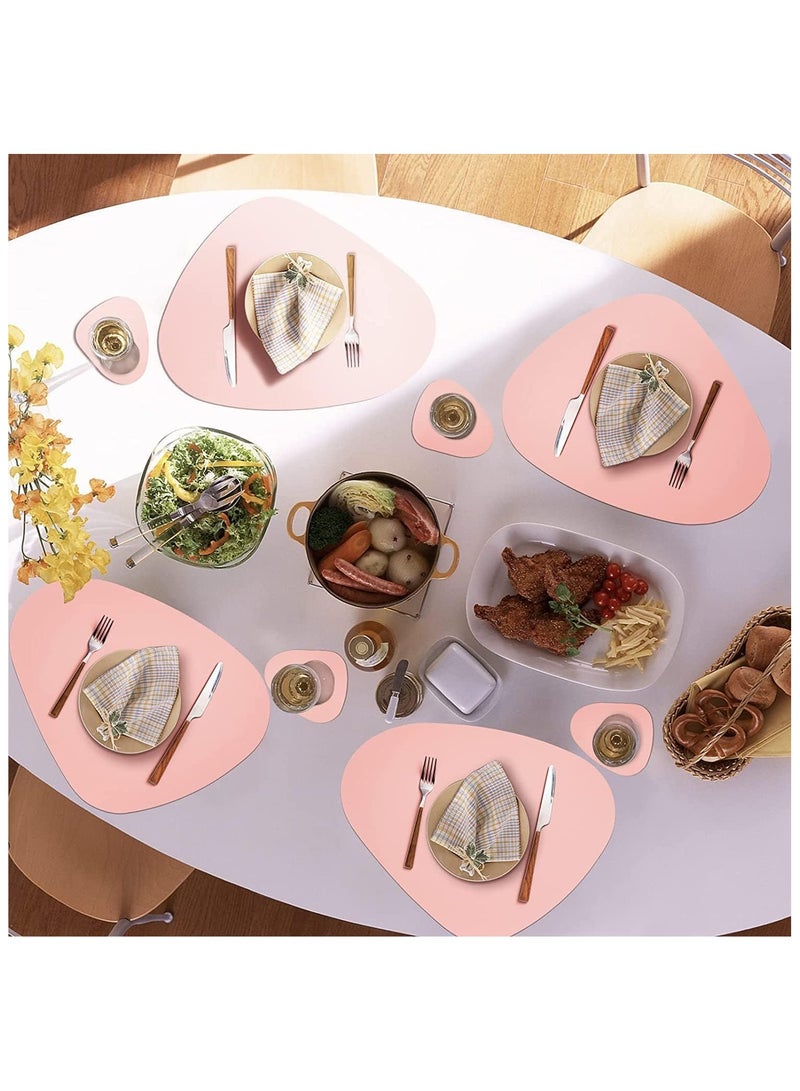 Leather Placemats Set of 4 Round Faux Leather Non-Slip Place Mats Wipeable Washable Placemats Heat Resist Placemats
