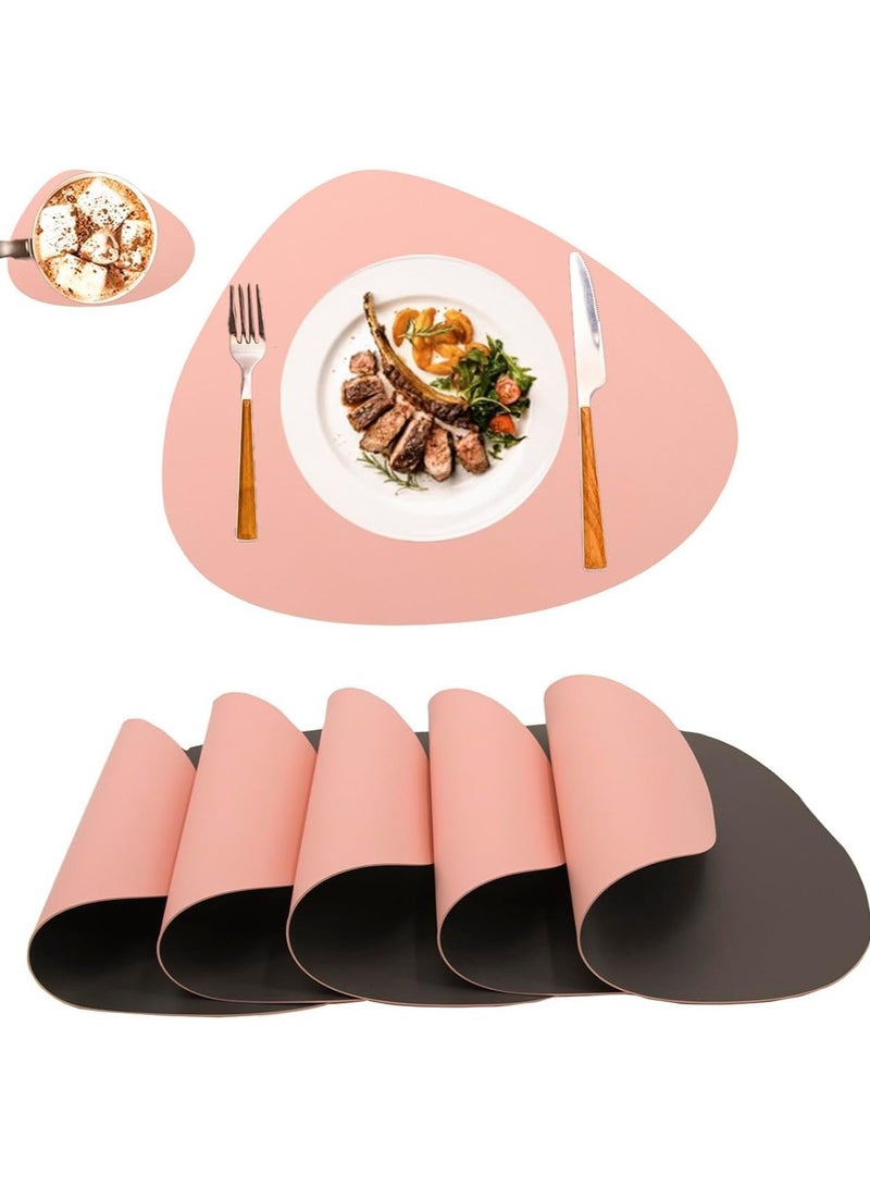 Leather Placemats Set of 4 Round Faux Leather Non-Slip Place Mats Wipeable Washable Placemats Heat Resist Placemats