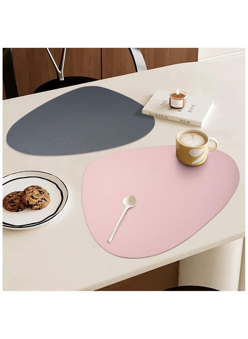 Leather Placemats Set of 4 Round Faux Leather Non-Slip Place Mats Wipeable Washable Placemats Heat Resist Placemats
