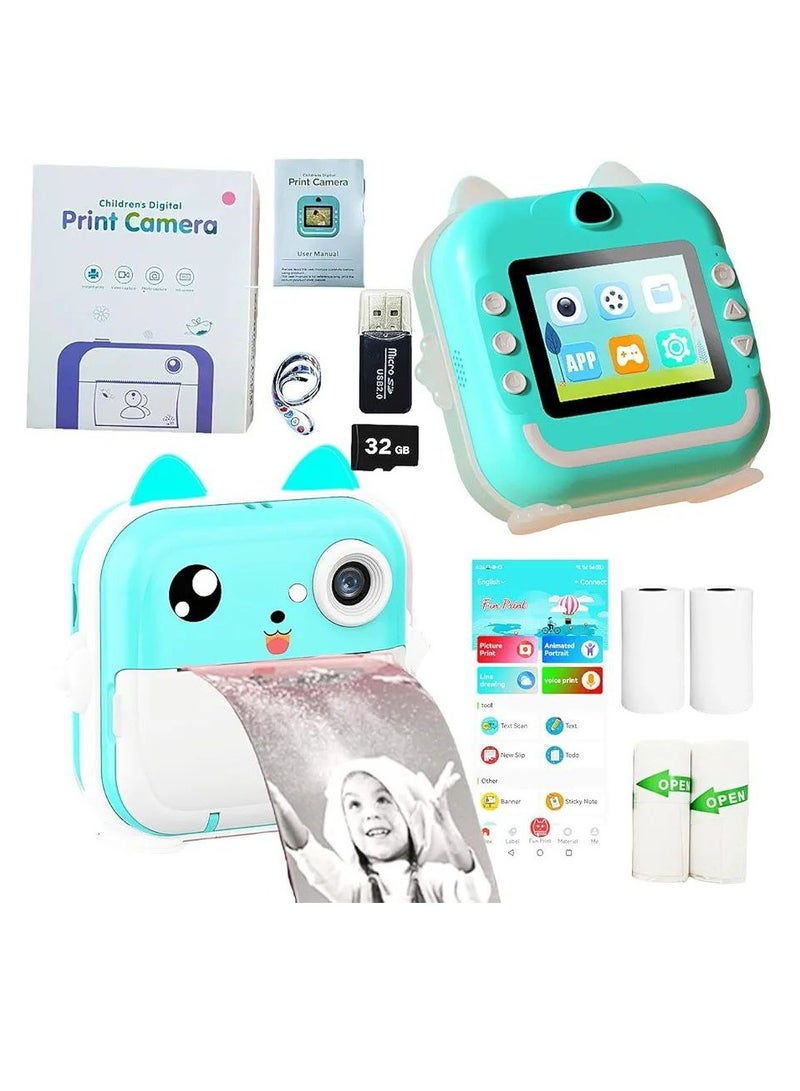 Kids Rechargeable Camera Instant Print ,Mini Photo Printing Camera for Kids,1080P Digital Camera, 2.4 LCD Screen,32G SD Card,High Definition,ABS Body