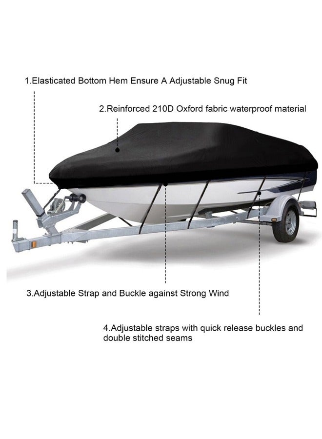 Waterproof Trailerable Runabout Boat Cover Fit V-Hull Tri-Hull Fishing Ski Pro-Style Bass Boats Waterproof Boat Cover Durable Heavy Duty Polyester Trailerable Boat Cover for V-Hull Runabouts Outboards and I/O Bass Boats Black