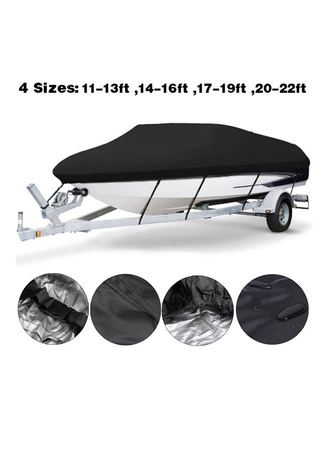 Waterproof Trailerable Runabout Boat Cover Fit V-Hull Tri-Hull Fishing Ski Pro-Style Bass Boats Waterproof Boat Cover Durable Heavy Duty Polyester Trailerable Boat Cover for V-Hull Runabouts Outboards and I/O Bass Boats Black