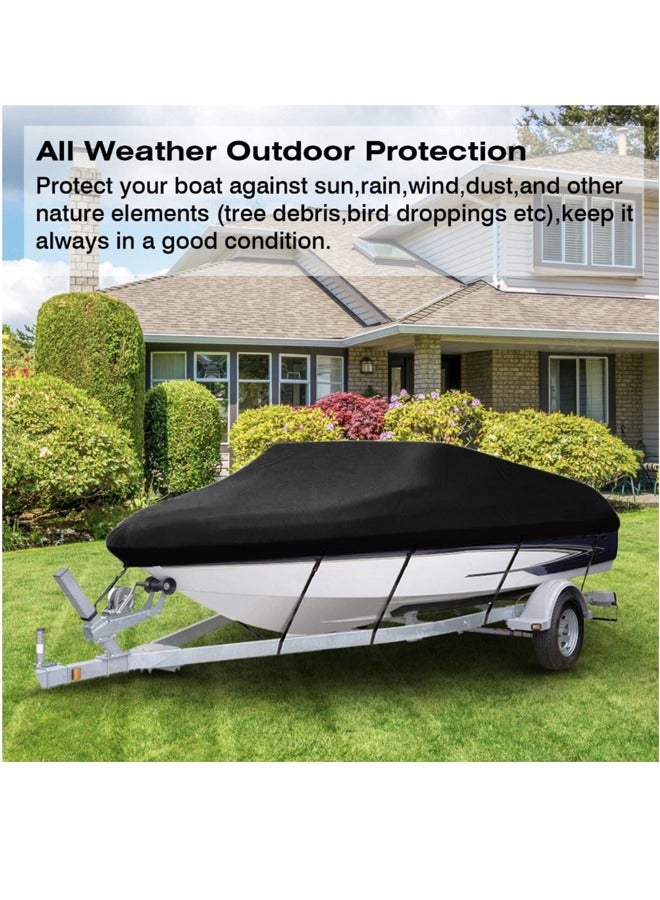 Waterproof Trailerable Runabout Boat Cover Fit V-Hull Tri-Hull Fishing Ski Pro-Style Bass Boats Waterproof Boat Cover Durable Heavy Duty Polyester Trailerable Boat Cover for V-Hull Runabouts Outboards and I/O Bass Boats Black