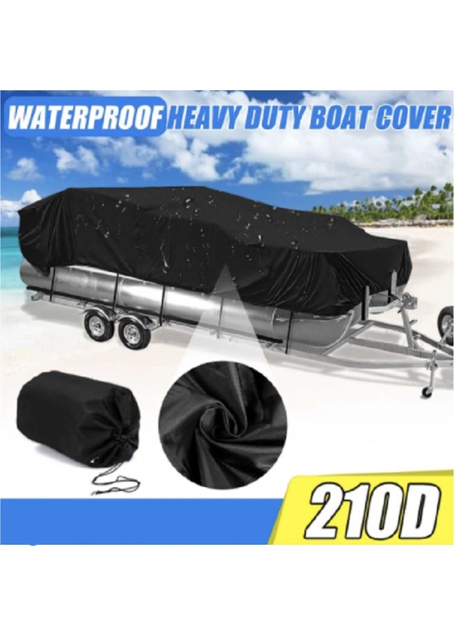 Waterproof Trailerable Runabout Boat Cover Fit V-Hull Tri-Hull Fishing Ski Pro-Style Bass Boats Waterproof Boat Cover Durable Heavy Duty Polyester Trailerable Boat Cover for V-Hull Runabouts Outboards and I/O Bass Boats Black