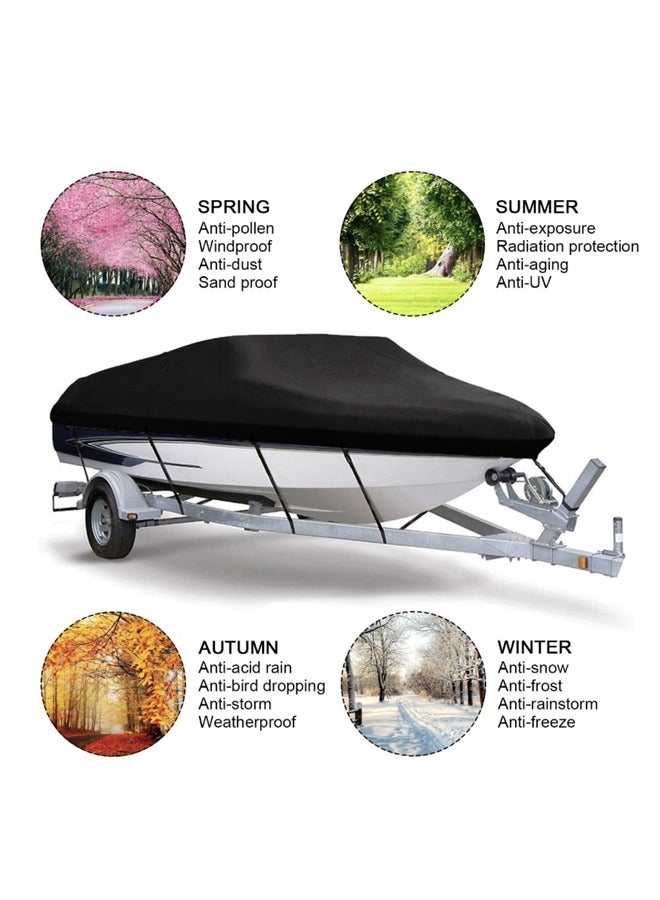 Waterproof Trailerable Runabout Boat Cover Fit V-Hull Tri-Hull Fishing Ski Pro-Style Bass Boats Waterproof Boat Cover Durable Heavy Duty Polyester Trailerable Boat Cover for V-Hull Runabouts Outboards and I/O Bass Boats Black