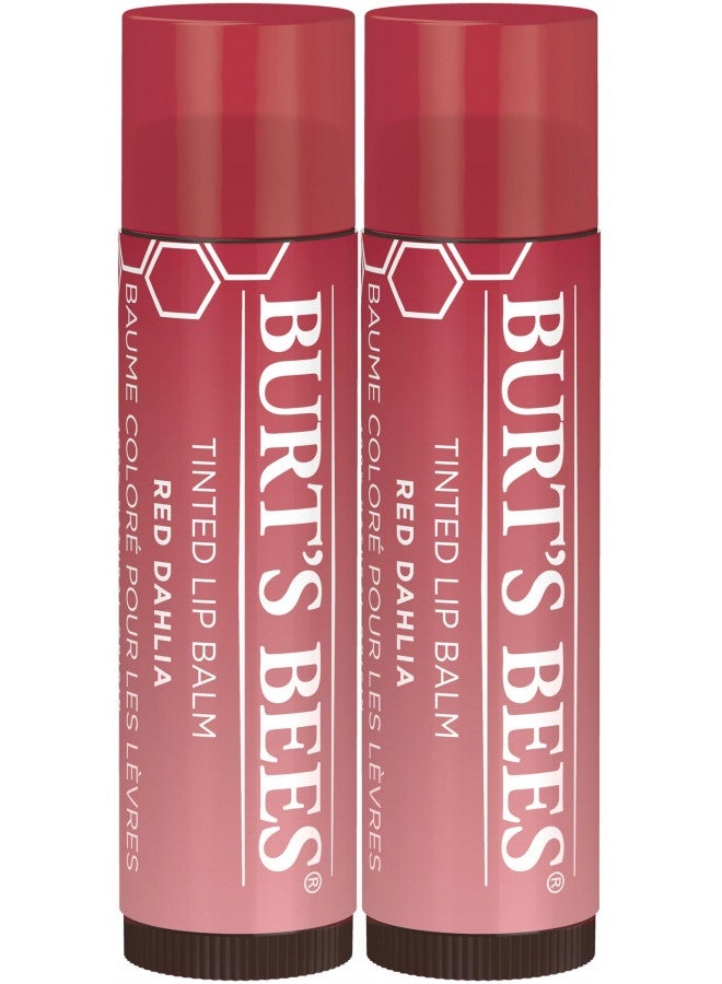 Burt'S Bees Lip Balm, Tinted Moisturizing Lip Care For Women, 100% Natural, With Shea Butter, Red Dahlia (2 Pack)