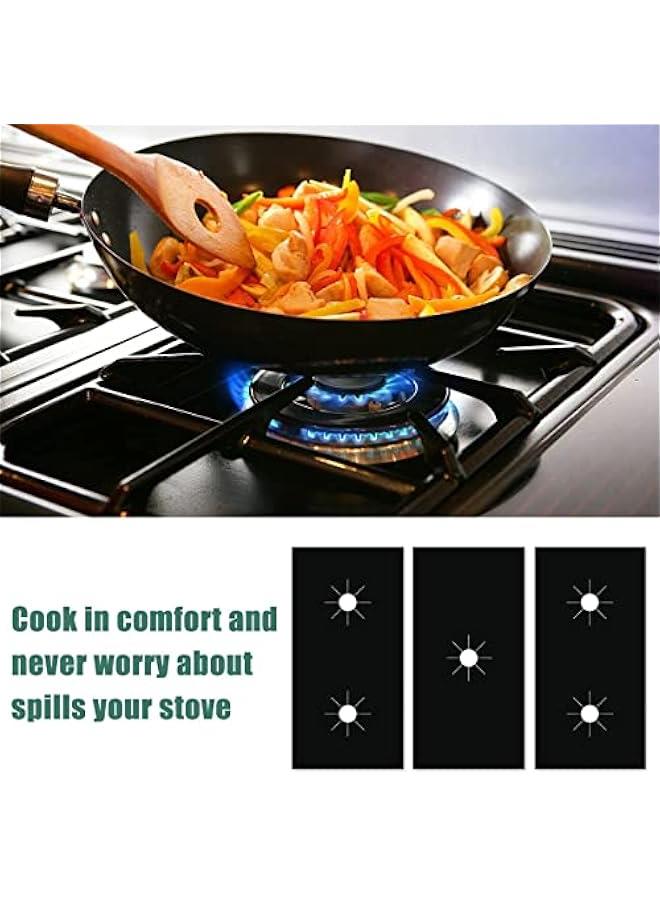 Stove Burner Covers, 0.3 MM Double Thickness Gas Stove Protectors, 5 Holes Reusable Heat Resistan Gas Range Protectors, Non-Stick Washable Stove Top Protectors, Fast Clean Liners for Kitchen/Cooking