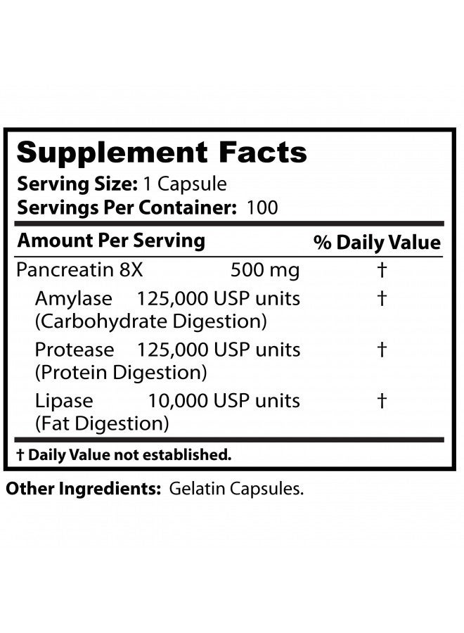 Dr. Clark Pancreatin 8X Enzyme Supplement 500Mg | Several Digestive Aids Formulas Promotes Proteins, Fat | Carbohydrates Healthy Supports Optimal Digestion - 100 Gelatin Capsules